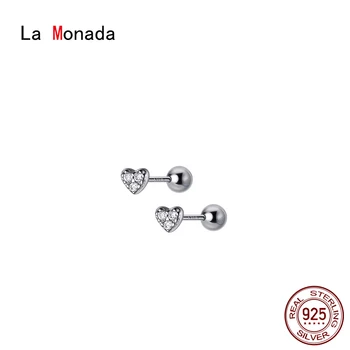 Женские серьги-гвоздики La Monada Heart из серебра 925 пробы, изысканные ювелирные украшения, проколотые винтом уши, Маленькие серьги-гвоздики из серебра 925 пробы для женщин с бриллиантами