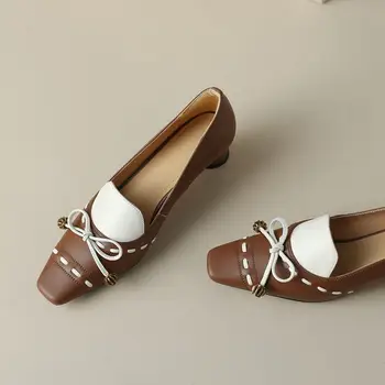 Удобные Женские туфли на каблуках из натуральной кожи, Цветная мозаика, модные туфли на высоком каблуке для вечеринки в клубе с бабочкой