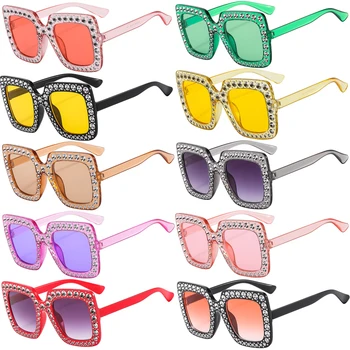 2023 Солнцезащитные очки с кристаллами квадратной формы, Линзы ярких цветов, Солнцезащитные очки с защитой от UV400, Летнее Уличное украшение, Женские очки
