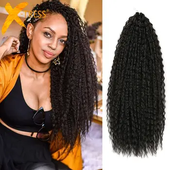 Синтетические волосы для плетения X-TRESS черного цвета, Низкотемпературные Кудрявые Натуральные Мягкие Плетеные пряди для наращивания волос для женщин