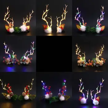 Ветка дерева Оленьи Рога со светодиодной подсветкой Цветок Рождественские Рога Шпилька Аксессуары для волос Заколка для волос в корейском стиле Женская заколка для волос