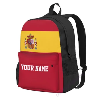 Пользовательское название Рюкзак из полиэстера с флагом Испании для мужчин и женщин, дорожная сумка, Повседневная Студенческая походная сумка, кемпинг
