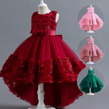 Новое платье принцессы с цветочным шлейфом для девочек, Элегантное свадебное платье, детская одежда для детей от 3 до 12 лет