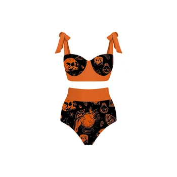 Купальник-бикини с принтом на Хэллоуин, женский летний купальный костюм 2022, Роскошные шорты, купальники-Буркини для девочек