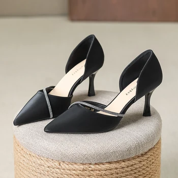 Женские туфли-лодочки с закрытым острым носком, пикантные туфли на шпильке для свадебной вечеринки, туфли для выпускного вечера