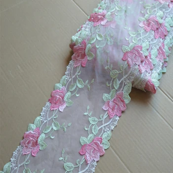 5 ярдов /лот Белое флуоресцентное розовое зеркало шириной 16 см с кружевной отделкой в виде цветка для одежды, свадьбы, нижнего белья, украшения кукол
