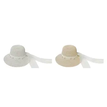 Женские соломенные шляпы с широкими полями, летняя пляжная кепка, складная легкая солнцезащитная шляпа для путешествий на свежем воздухе.