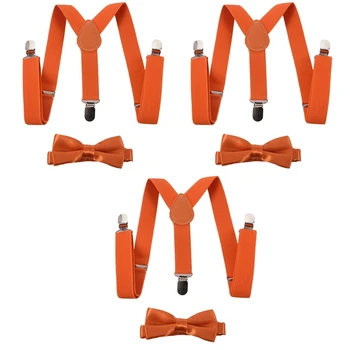 3X Детские Подтяжки-клипсы для мальчиков и девочек, эластичные Регулируемые подтяжки с милым галстуком-бабочкой Оранжевого цвета