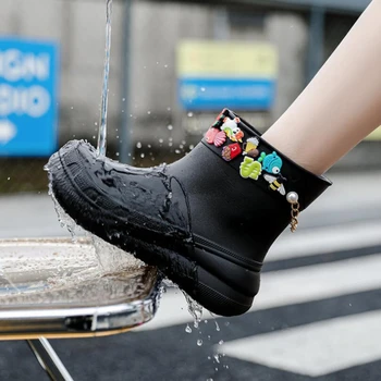 Весенняя Горячая распродажа Для женщин 2023, Новые модные Толстые Женские повседневные непромокаемые сапоги, Однотонные уличные непромокаемые женские ботинки