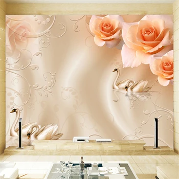обои на заказ beibehang большая фреска современная романтическая роза любовь лебединое озеро кабинет гостиная спальня флизелиновые обои