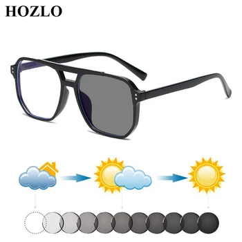 Мода Двойной мост заклепки Пилот Фотохромные очки для близорукости Женщины Мужчины Ретро Солнце Автоматическое обесцвечивание Близорукие солнцезащитные очки