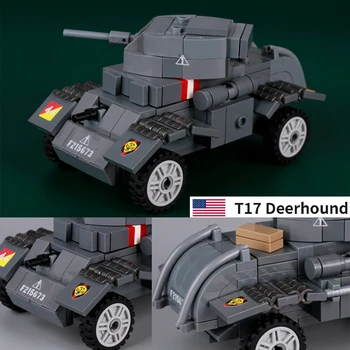 Военная британская броневая машина Ww2 T17 Deerhound Строительные блоки A34 автоцистерны Фигурки армейских солдат Оружейные кирпичи Детские игрушки