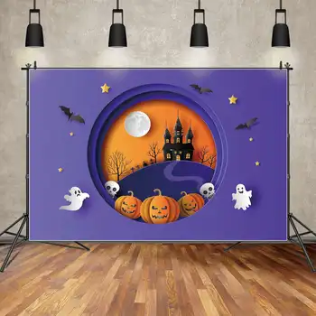 MOON.QG Background Bluey Halloween Circle Party Frame Photo Booth Background Детский Горный Замок, Надгробная Плита, Дерево, Окно, Настенный Реквизит