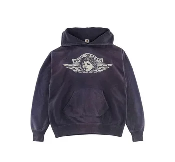 Новинка в стиле хип-хоп
 Выстиранная фиолетовая толстовка с капюшоном Saint Michael ANGEL Для мужчин и женщин 1: 1, Пуловер с капюшоном Destroy лучшего качества