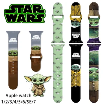Ремешок Star Wars Baby Yoda для Apple Watch Band 44 мм 49 мм 45 мм 42 мм 40 мм 41 мм 38 мм Силиконовый Браслет для Iwatch Серии 7 6 3 Se 8