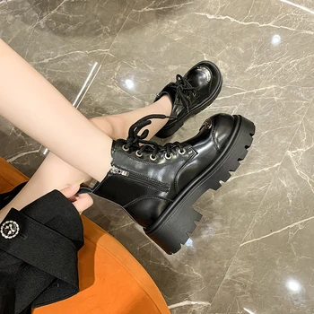 Женская обувь, хит продаж 2023 года, Осенние женские ботинки, разноцветные водонепроницаемые ботинки на платформе со шнуровкой и круглым носком на среднем каблуке