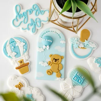 Мультфильм Baby Shower Party Cookie Embosser Stamp Oh Baby Bear Cloud Формочки Для Печенья На Воздушном Шаре и Тиснители для Мальчика на День Рождения