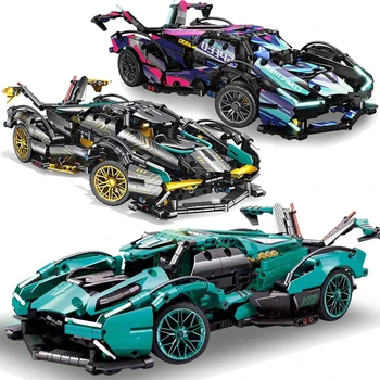 Технические характеристики Tiffany Blue Lamborghini V12 Super Racing Car Строительные блоки Модель автомобиля Сборка кирпичей Игрушки для взрослых Подарки для детей