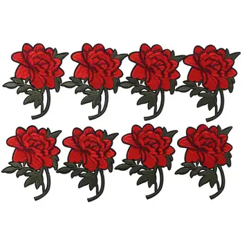 8 Штук Красных Нашивок с цветами Красной Розы В форме розы Для одежды из Полиэстера, Вышитых Утюгом, 3,9x 4 дюйма