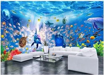 изготовленная на заказ фреска фото 3d обои Тема Подводного мира Павильон 3D Космический фон Стена 3d настенные фрески обои для стены 3 d