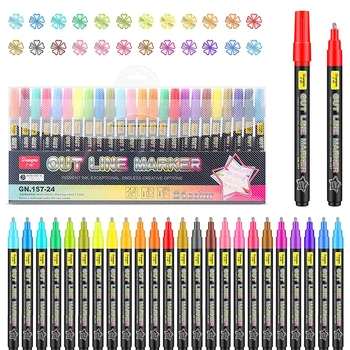 Фломастеры для контуров, маркеры для контуров Super Squiggles-24 цвета, набор мерцающих фломастеров Super Squiggles, двойная линейная ручка для рисования