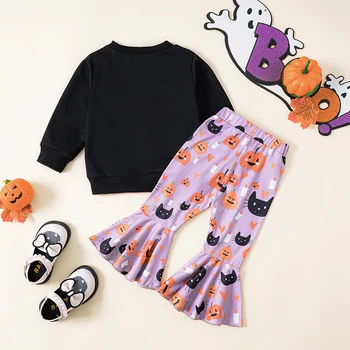 Комплекты брюк на Хэллоуин для девочек из 2 предметов, толстовка с длинным рукавом и буквенным принтом 