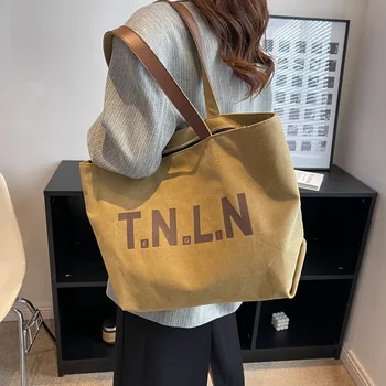Японская холщовая сумка большой емкости, женская новая сумка-тоут с буквенным принтом, модная сумка через плечо, ручная сумка-мессенджер