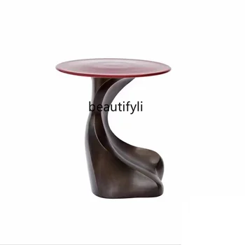 Дизайнерский легкий Роскошный чайный столик с гальваническим покрытием из стеклопластика, угловой столик в форме мрамора, Персонализированная мебель для приставного столика в квартире