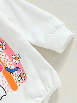 Костюм на Хэллоуин для малышей Унисекс Тыква Призрак Цветок Радуги Летучая мышь Комбинезон Пуловер с длинным рукавом Милая рубашка Топ