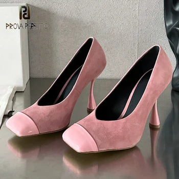 Красивая женская прозрачная обувь на высоком каблуке с квадратным носком Розово-красные туфли-лодочки без застежки для вечеринок, Офисная женская универсальная обувь