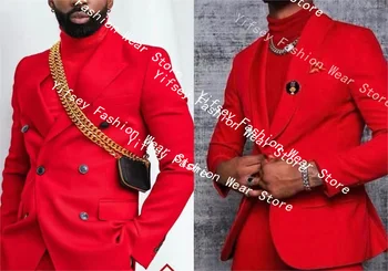 Костюм бойфренда, пиджак, брюки, мужской элегантный дизайнерский костюм для свадебной церемонии, блейзер, брюки, красный воротник-шаль, остроконечный лацкан