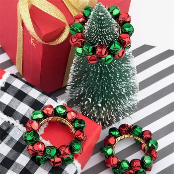 Рождественские кольца для салфеток из красных и зеленых бусин, украшение фестиваля, Держатель для салфеток с кисточкой, пряжка для салфеток, Рождественские принадлежности для домашнего декора