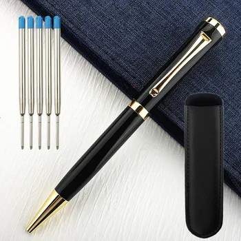 Роскошная качественная Шариковая ручка с зажимом из черного золота для офиса, новые Студенческие Школьные канцелярские принадлежности, ручки для письма