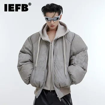 Зимнее Мужское Хлопчатобумажное пальто IEFB Нишевого Дизайна, Винтажная Поддельная Двухсекционная Короткая Стеганая куртка С Капюшоном, Тренд 2023, Новый Мужской 9C3257