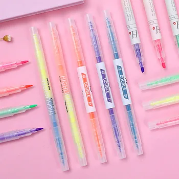 Незаменимая для офиса двуглавая двухцветная флуоресцентная ручка с наклонной головкой, цветная ручка с антипригарным покрытием, журнальная ручка