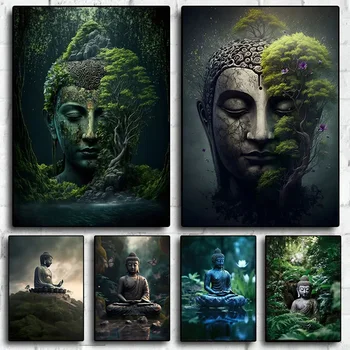 Абстрактный лесной Будда, картина с бриллиантами, новая коллекция, Религия, медитация, буддизм, мозаичная вышивка, рисунок FG1932