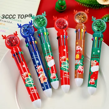 Шариковая ручка Десяти цветов с мультяшными подвесками в виде лося, Веселый Рождественский декор, Шариковая ручка, подарочные ручки для студентов, Школьные канцелярские принадлежности