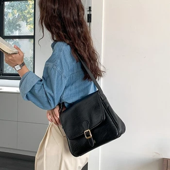 Корейская женская сумка для пригородных поездок, простая сумка через плечо из мягкой искусственной кожи с клапаном, Офисная Женская повседневная однотонная сумка для свиданий и покупок.