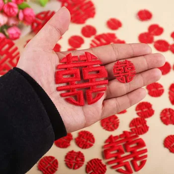 Модные наклейки-нашивки для одежды в китайском стиле с красным двойным словом счастья, аксессуары 