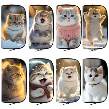 Женский кошелек с принтом Kawaii Snow Cat, милые мультяшные животные, повседневные кошельки, держатель для кредитной карты, сумка для денег, длинный клатч, подарок