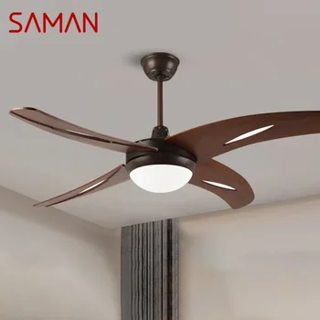 SAMAN Nordic LED Fan Light Американский Винтажный ресторан, Гостиная, Кабинет, Потолочный вентилятор, Дистанционный Электрический вентилятор