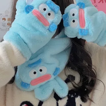 Новое аниме Kawaii Sanrio Hanyodon Перчатки на бретелях для девочек Студенческие Ins Зимние Мягкие утепленные Велосипедные ветрозащитные Плюшевые шарфы Подарок на День рождения