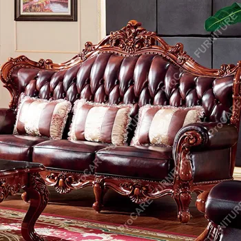 Европейская натуральная кожа, массив дерева, резной роскошный диван, мебель для гостиной, диваны для гостиной