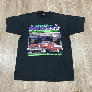 Винтажная футболка Hot Rod 90s 00s Graffiti Night Classic Car Show Race Гоночная футболка с длинными рукавами