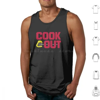 Cookout-Винтажная текстура мела-Красные и серые топы на бретелях, жилет без рукавов, логотип Cookout, Винтажный выцветший мел, Cook Out, Cook Out