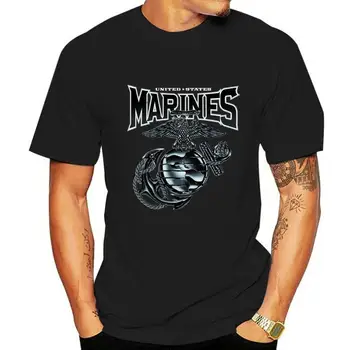 Мужская футболка морской пехоты США с черными чернилами Корпус морской пехоты США первым вступает в бой (MT804)