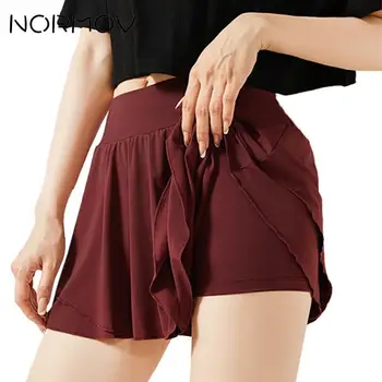 NORMOV Летние шорты для йоги, быстросохнущие шорты для спортзала, женские короткие двухслойные шорты для фитнеса, поддельные шорты-юбки из двух частей