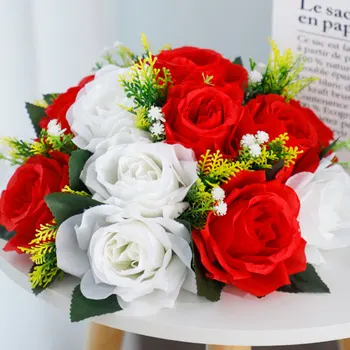 Пластиковые розы на основе Потрясающего имитированного букета роз, элегантного букета из искусственных шариковых цветов, белого цвета