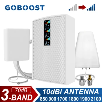 GOBOOST 3-Полосный Усилитель Сигнала 70 дБ 2G + 3G + 4G Усилитель Сотовой Связи 850 900 1700 1800 1900 2100 МГц Ретранслятор С Антенной С Высоким Коэффициентом Усиления
