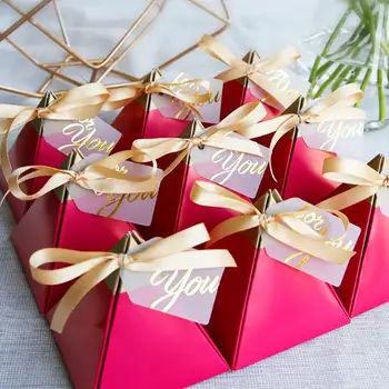 Горячая распродажа 100шт Розово-красных свадебных сувениров Коробка конфет Принадлежности для вечеринок Bomboniera Thanks Подарочная Коробка шоколада